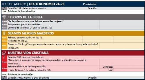 Reunión Vida Y Ministerio De Esta Semana 2021 Programa para la reunión Vida y Ministerio Cristianos - Documentos