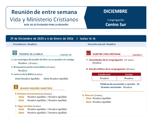 Más información sobre "Plantillas | Reunión de entre Semana + Reunión del Fin de semana |  DICIEMBRE"